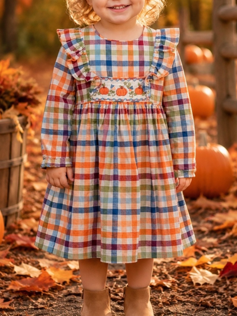 Bonnie Jean Smocked Pumpkin Dress Size 4 Gingham Fall Plaid NWOT